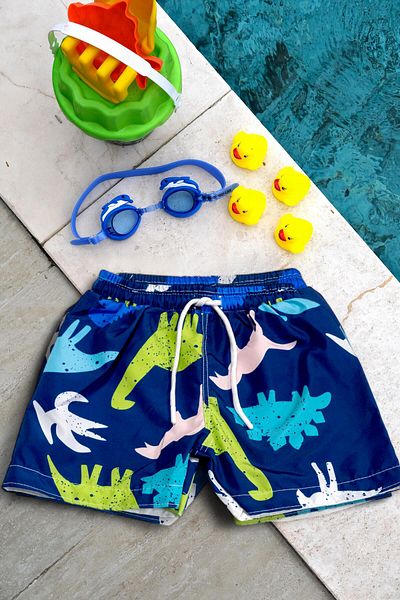 Mayom Boy - Dinosaur Printed Waist Lace Up Swim Shorts