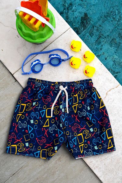 Mayom Boys' Swim Shorts - Sleeve Printed and Waist Lace