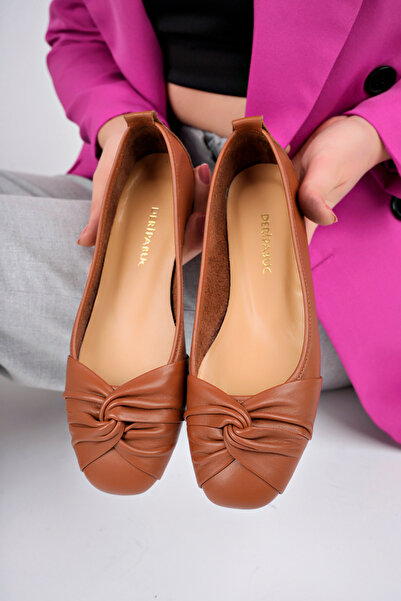Deripabuc Genuine Leather Tan Women's Leather Ballerinas Dp58-4053