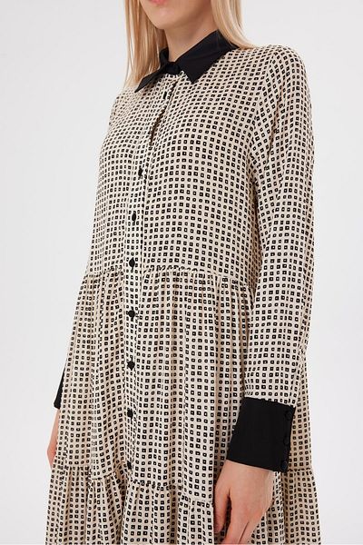 TERZİ DÜKKANI Stone Colored Geometric Patterned Viscose Dress