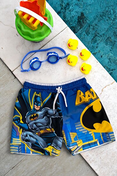 Mayom Erkek Çocuk Lacivert Batman Baskılı Bel Bağcıklı Deniz Şortu