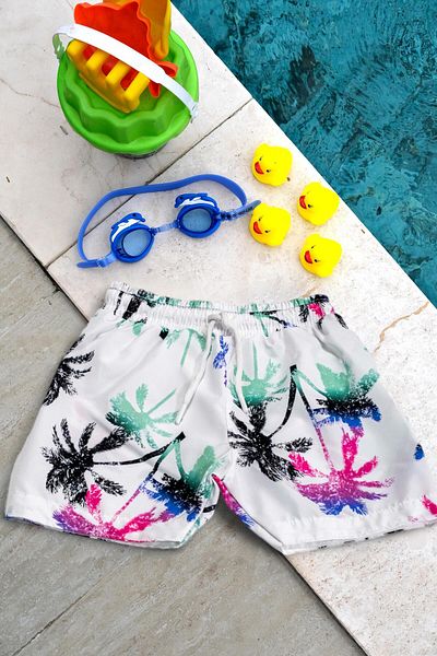 Mayom Băiat - Pantaloni scurți de baie cu șireturi, cu model cu palme albe
