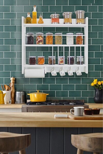 Tamelaas Ahşap Mutfak Terek Rafı Duvara Monte Bardak Rafı Baharat Rafı Baharatlık Mutfak Düzenleyici