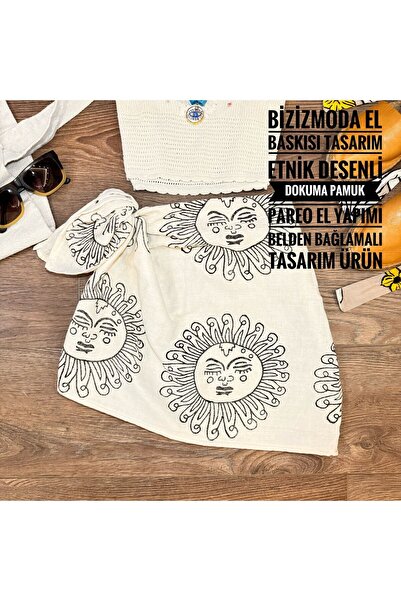 bizizmoda Natural Fabric Ethnic Patterned Pareo - Hand Printed