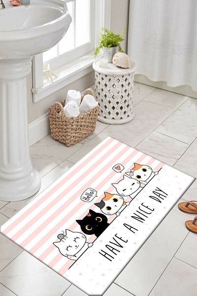Else Halı Else Cute Cats που πλένονται με μοτίβο ψηφιακής εκτύπωσης αντιολισθητική βάση Μονό χαλάκι μπάνιου