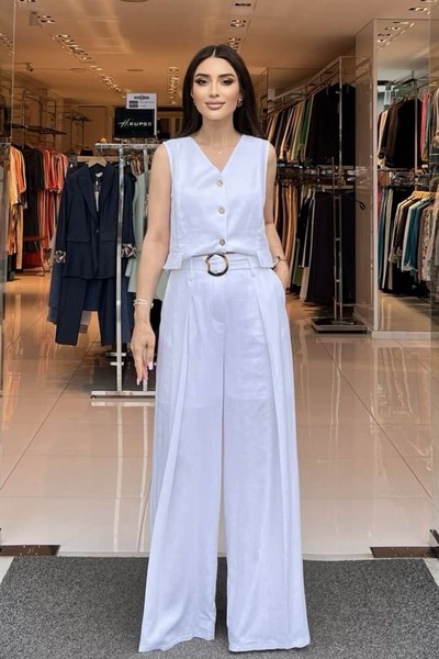 FEVER Kemerli keten pantolon