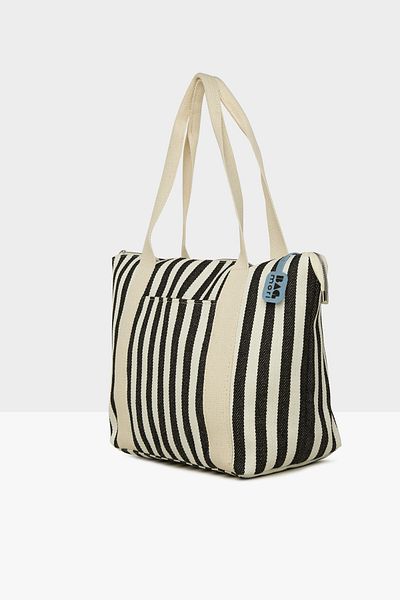 Bagmori Striped Black Women's Tote Beach Bag - Striped, M000008488