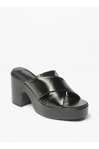 Flora Bella by Shoexpress Solid Slip-On Cross Strap Sandals with Block Heels