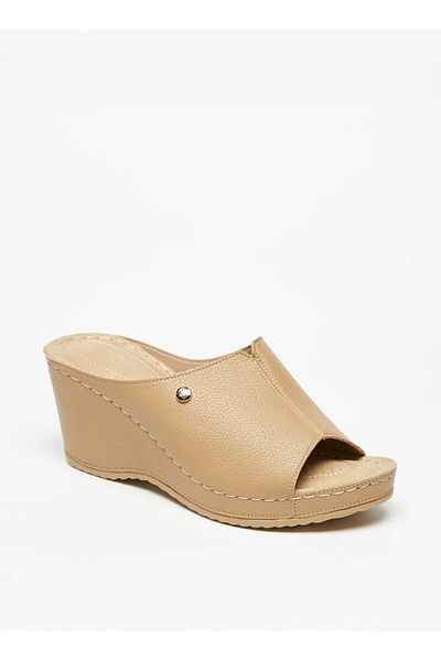 Flora Bella by Shoexpress Peep Toe Slip-On Sandals with Wedge Heels