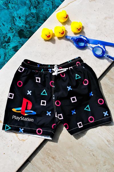 Mayom Playstation Geometric Printed - Boy's Waist Lace-up Swim Shorts