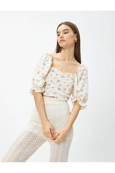 Koton Floral Crop Blouse Balloon Sleeve Gipelli