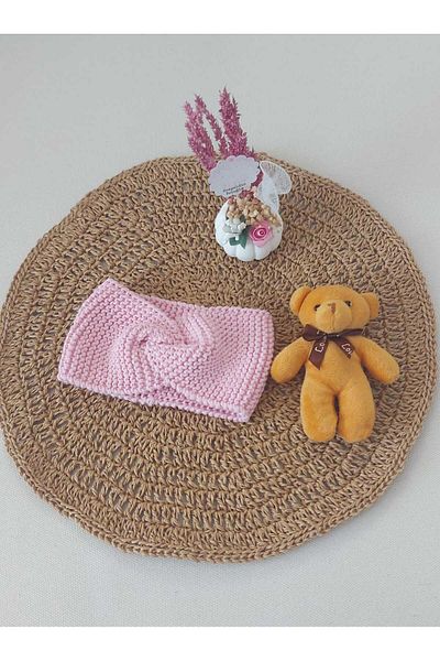 BEGİN 0-12 Months Gift Baby Dress - Pink Newborn Acrylic Wool, Slippers and Bandana Set
