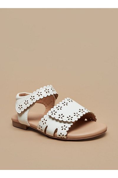 Flora Bella by Shoexpress Floral Cutwork Detail Strap Sandals with Hook and Loop Closure
