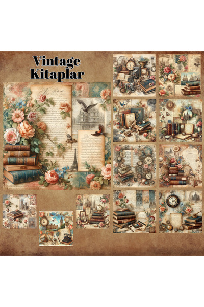 Pink Swan Craft Eski Kitaplar Vintage 12 Adet Scrapbook Bullet Journal Mat Pl...