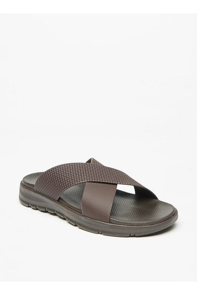 LBL by Shoexpress Men's Textured Cross Strap Slip-On Sandals