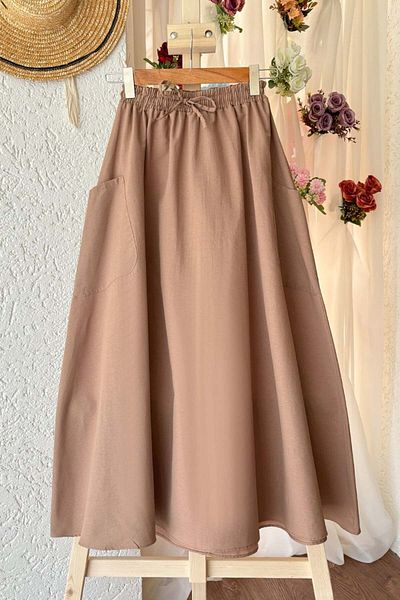 Ceylan Otantik Pocketed Cotton Skirt - Milky Brown Color