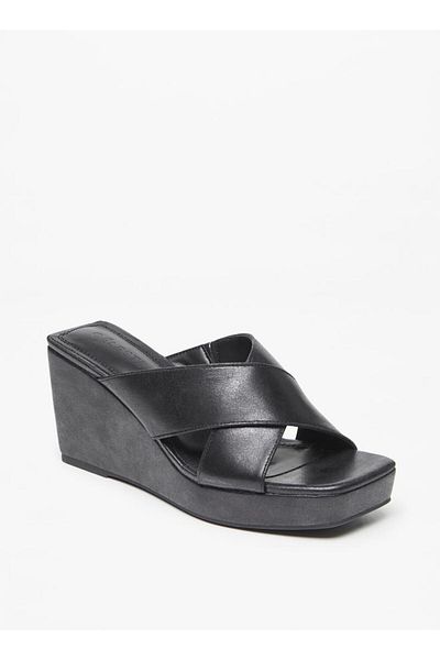 Celeste Women's Cross Strap Slip-On Sandals with Wedge Heels