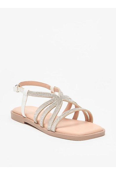 Celeste Girls' Embellished Flat Sandals with Hook and Loop Closure