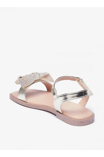 Celeste Girls' Embellished Bow Sandals with Hook and Loop Closure