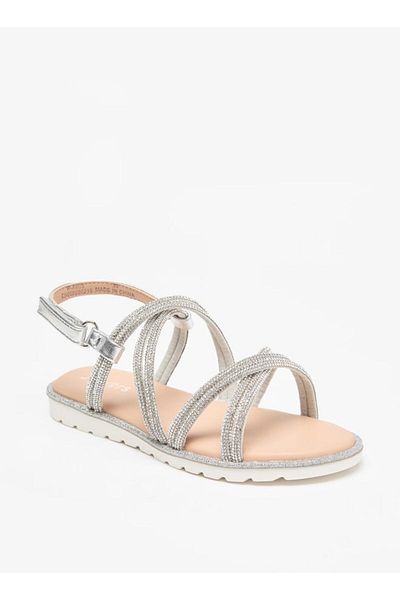 Juniors Embellished Cross Strap Sandals with Hook and Loop Closure