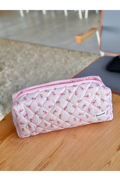 Batekso Powder Pink Rose Patterned XL Size Hair Styling Travel Bag