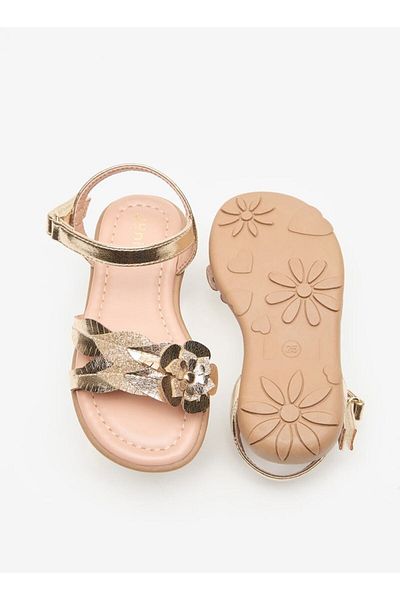 Juniors Floral Accent Flat Sandals with Hook and Loop Closure