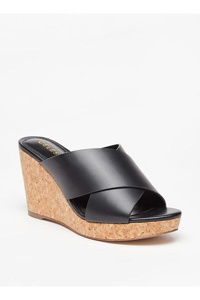 Celeste Women's Solid Cross Strap Slip-On Sandals with Wedge Heels