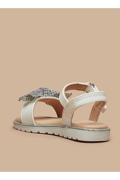 Juniors Bow Embellished Sandals with Hook and Loop Closure