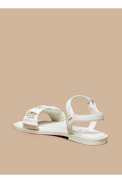 Little Missy Pearl Accent Sandals with Hook and Loop Closure