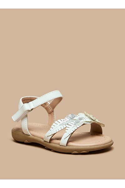 Juniors Floral Accent Flat Sandals with Hook and Loop Closure