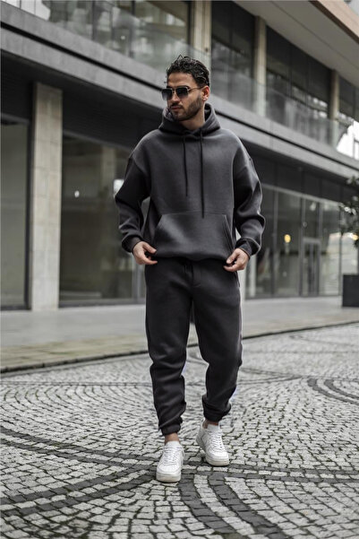 BayBayan Set de trening sport pentru bărbați, model Smoked 3 Thread Oversize ...