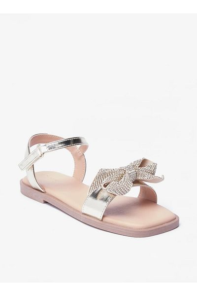 Celeste Girls' Embellished Bow Sandals with Hook and Loop Closure
