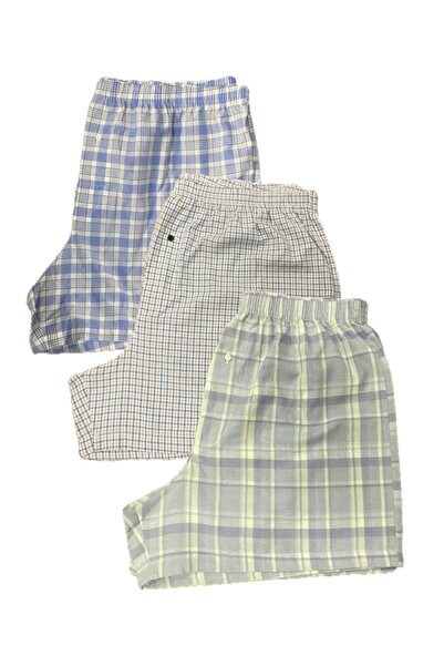 BICCA Ανδρικά εσώρουχα Premium Comfort Series, καρό βαμβακερά, μπλε χρώμα, συσκευασία 3 τεμαχίων