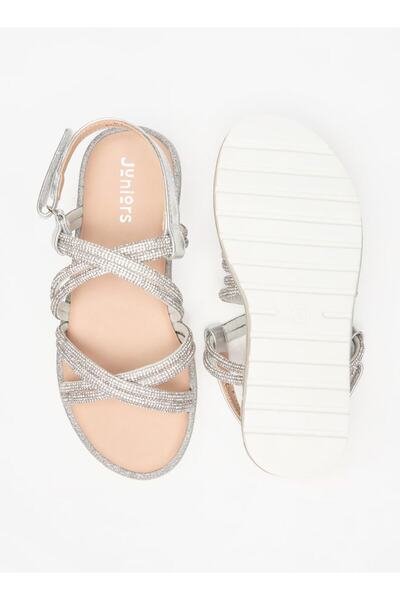 Juniors Embellished Cross Strap Sandals with Hook and Loop Closure