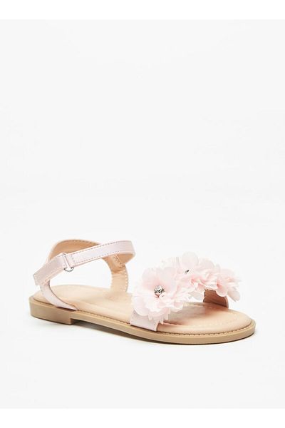 Celeste Girls' Floral Detail Sandals with Hook and Loop Closure