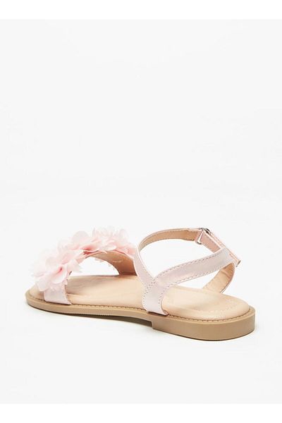 Celeste Girls' Floral Detail Sandals with Hook and Loop Closure