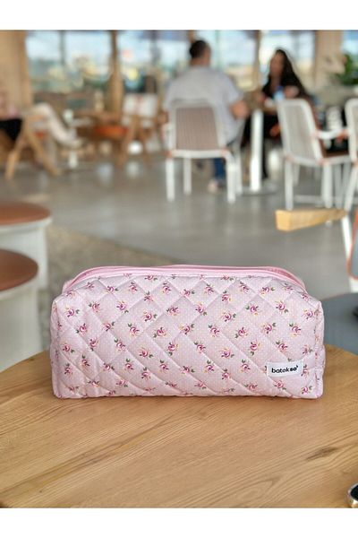 Batekso Powder Pink Rose Patterned XL Size Hair Styling Travel Bag