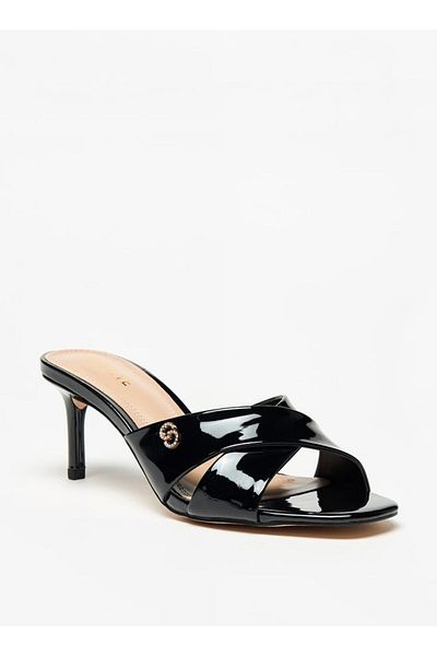 Celeste Women's Solid Slip-On Sandals with Stiletto Heels and Logo Accent