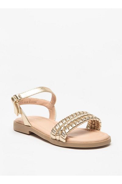 Little Missy Textured Flat Sandals with Hook and Loop Closure