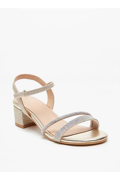 Celeste Girls' Embellished Block Heeled Sandals with Hook and Loop Closure