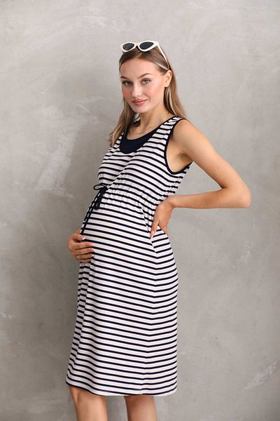Miss Dünya Lissa Fittilli Fabric Thick Strap Striped Maternity and Maternity Dress