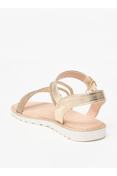 Celeste Girls' Embellished Flat Sandals with Hook and Loop Closure