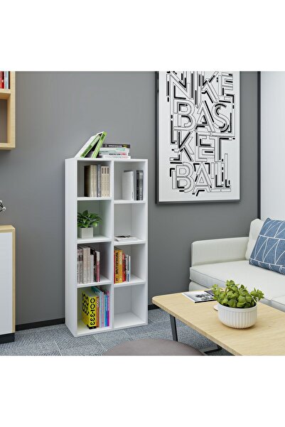 Ninnimo Mirror Beyaz Mdf Kitaplık ,sekiz Bölmeli Ofis Kitaplığı ,dosyalık Raf