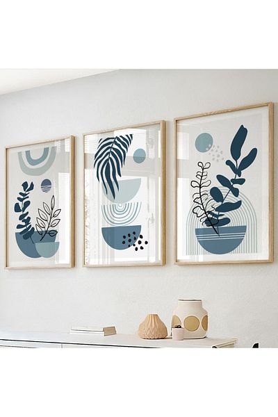 woodhomeworks Wooden Framed 3 Piece Abstract Painting Qmrc45