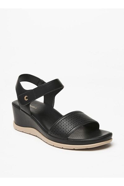Le Confort Textured Wedge Heel Sandals with Hook and Loop Closure