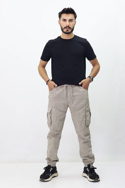 GZT TEKSTİL Men's Loose Elastic Waist Cargo Pants (J-B 1833)