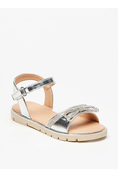 Celeste Girls' Bow Embellished Sandals with Hook and Loop Closure