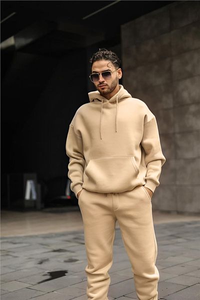 BayBayan Ανδρικό Mink 3 Thread - Oversize Jogger Sport Tracksuit Σετ με τσέπες καγκουρό