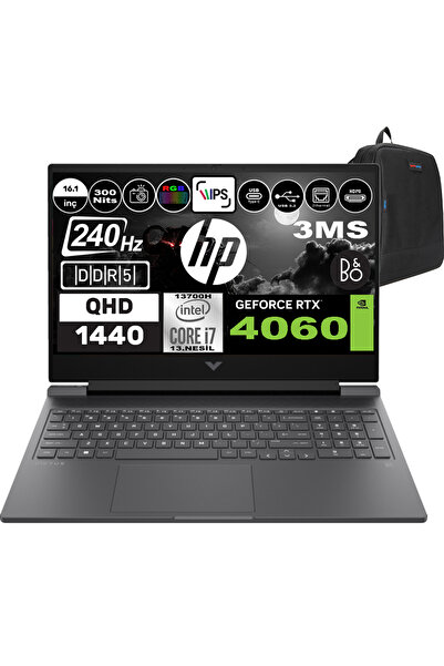 HP Victus I7 13700H 32GB DDR5 2TB SSD RTX4060 QHD 240HZ 3MS 16.1" FDOS 9E4A4EAF07 +ZettaÇANTA