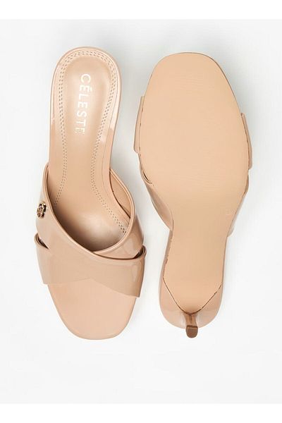 Celeste Women's Solid Slip-On Sandals with Stiletto Heels and Logo Accent